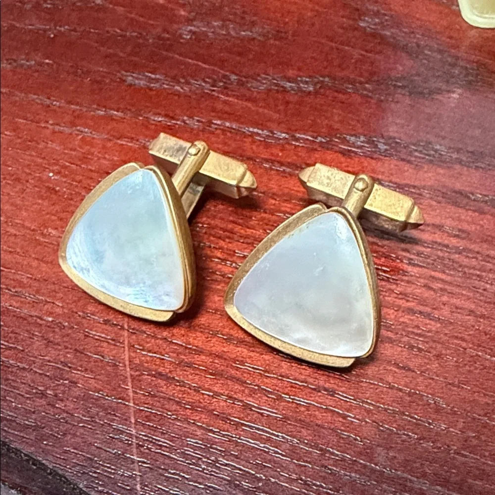Vintage Gold and White Triangle Cufflinks